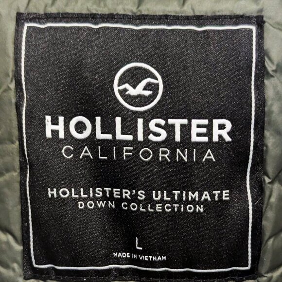 HOLLISTER Mens Olive Green Puffer Jacket Sherpa Lined Hood Coat Warm Winter (L) - Picture 12 of 12